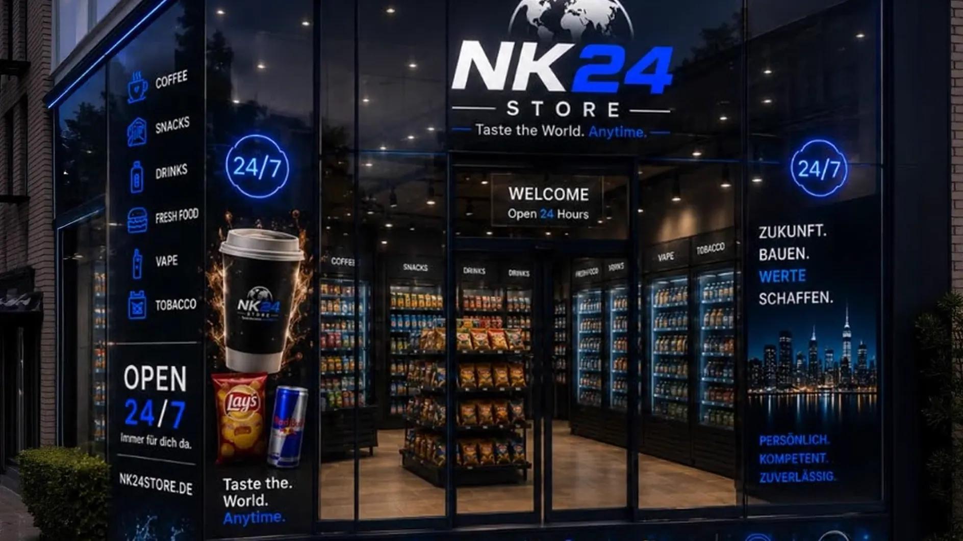 NK24 STORE Ladenfront bei Nacht